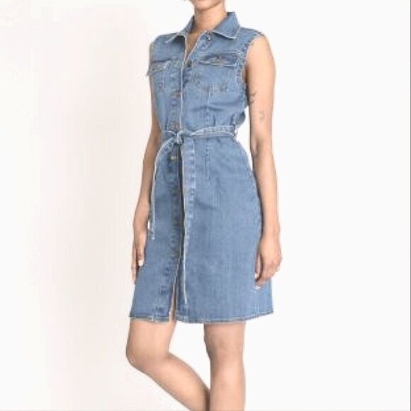 Project Rebel Denim Sleeveless Belted Dress - Picture 1 of 12